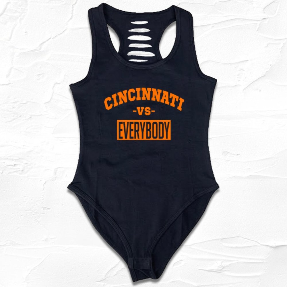 Black Orange Cincinnati VS Everybody Bodysuit, Cincinnati Fan, Sundey Fundey